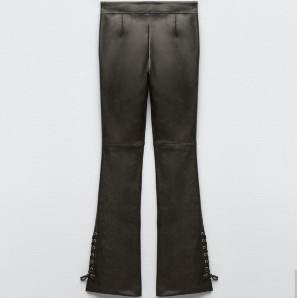 Zara FAUX LEATHER TROUSERS WITH lace up tie front Large - Picture 6 of 16